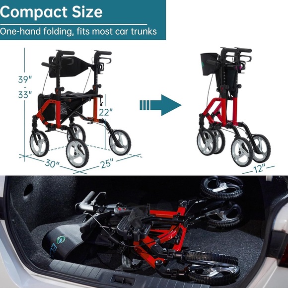 ELENKER 2 in 1 Rollator Walker & Transport Chair, Folding Wheelchair - Picture 5 of 15